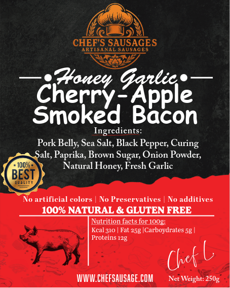 PRE-ORDER READY ON 2 August - Honey Garlic Cherry Apple Smoked Bacon 250g