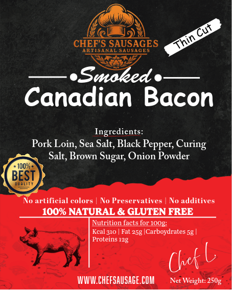 PRE-ORDER, AVAILABLE FROM 5 JULY - Sliced Smoked Canadian Bacon 250g