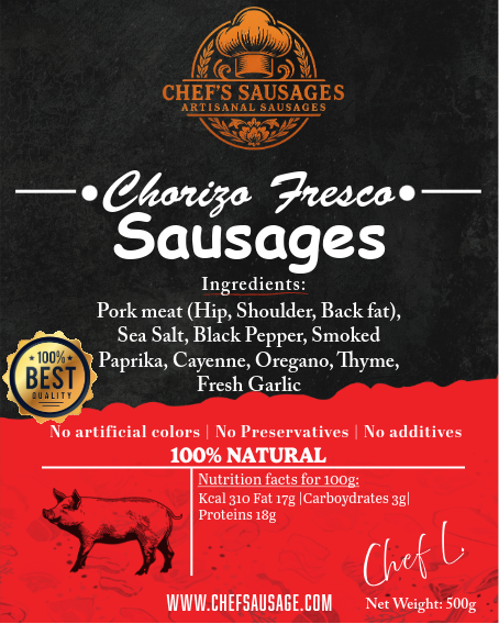 Chorizo Fresco Sausages (PRE-ORDER, Sausages Available from 13 November)