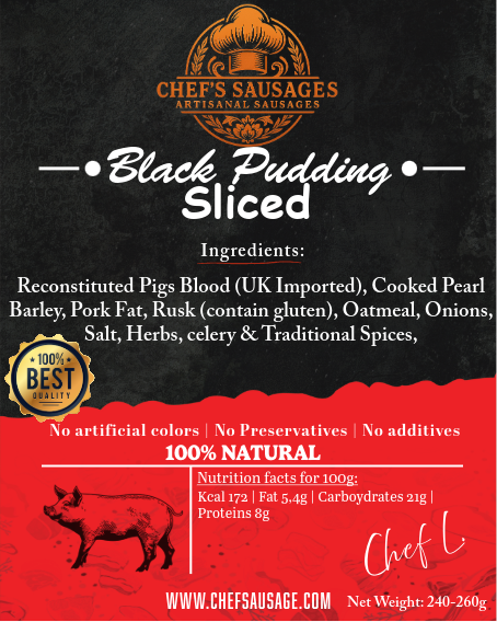 PRE-ORDER, available 9/2 Black Pudding – Sliced 2cm thick (Artisanal Blood Sausage)