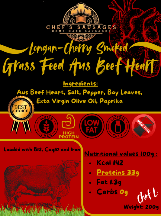 Longan - Cherry Smoked Grass - Fed Australian Beef Heart – 200g - Chef's Sausage - 