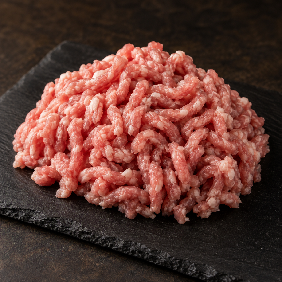 Illustration of raw minced pork with a 70% lean meat and 30% fat blend