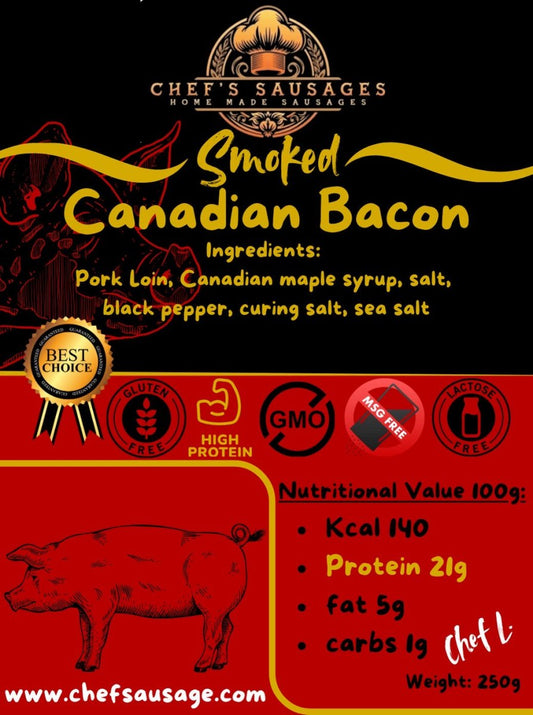 Smoked Canadian Bacon – 250g - Chef's Sausage - 